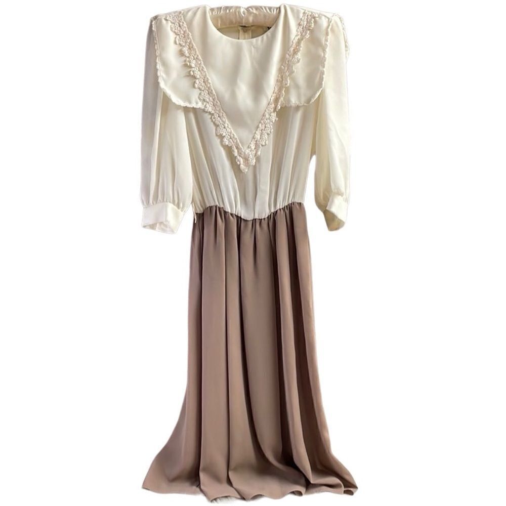 REO Originals Vintage Ladies Prairie Style Lace Bib Sheer Dress 8 Brown White, 8